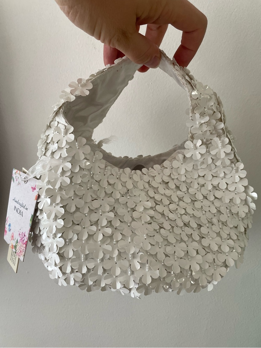 Handcrafted in India Floral Sequin Beaded Handbag OS